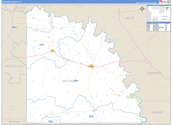 San Saba County, TX Zip Code Map
